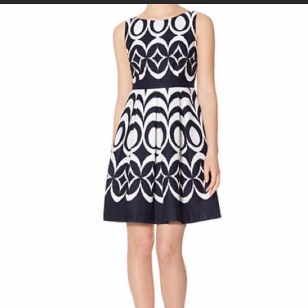 Pleated Navy Blue White Fit & Flare Dress Limited